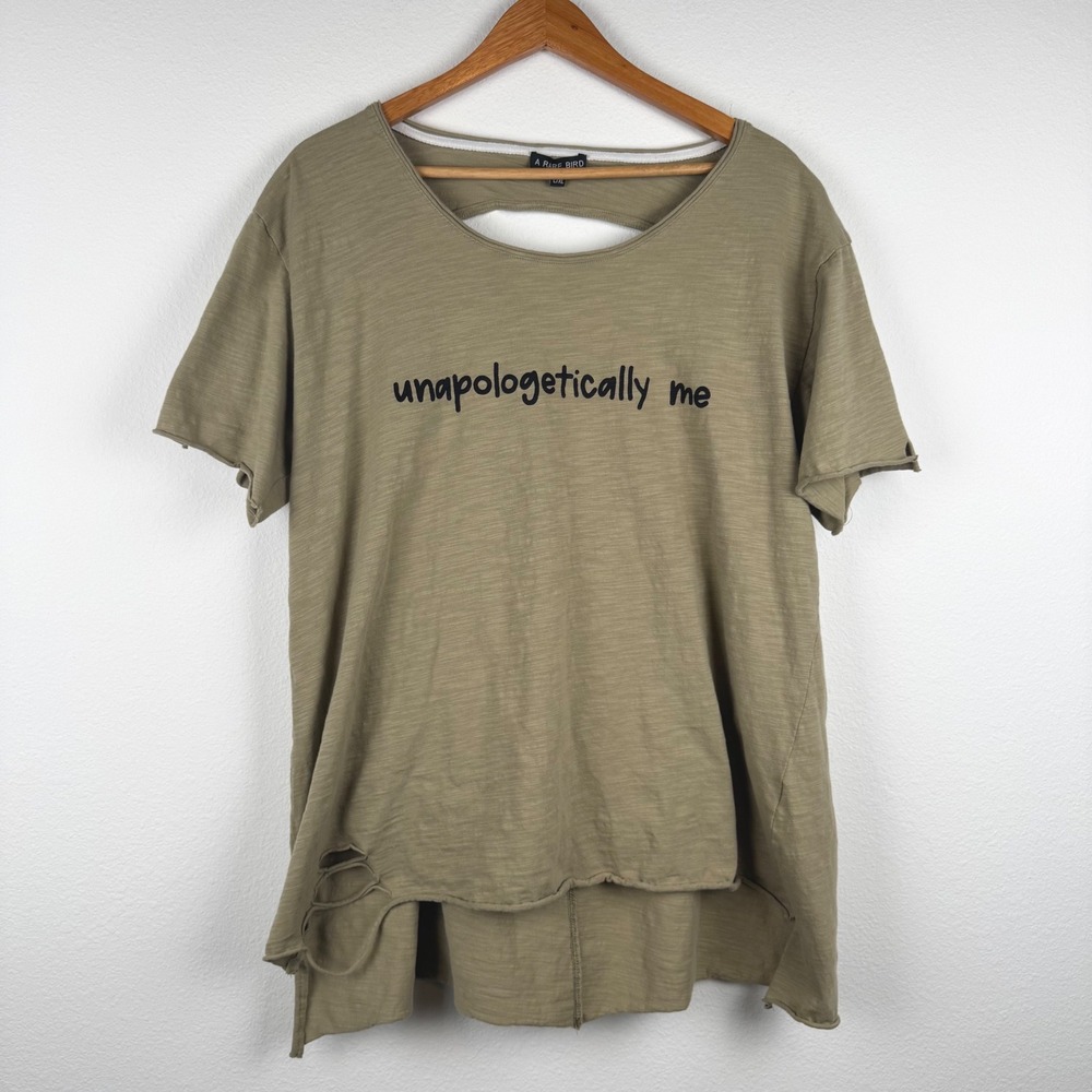 A Rare Bird "Unapologetically me" L/XL Olive Excellent Distressed Streetwear